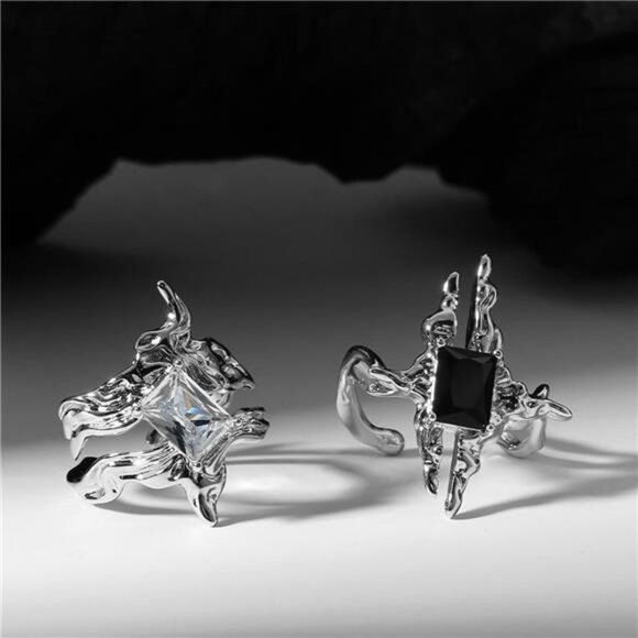 8 Pcs Vintage Silver Rings Sets Y2k Goth Coquette Grunge Chunky Stacking Rings - Picture 5 of 8